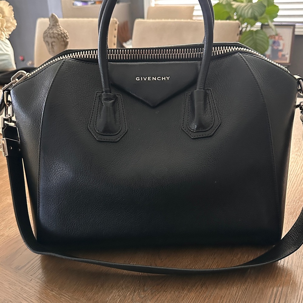 Givenchy Black Goatskin Leather Satchel with Silver Hardware